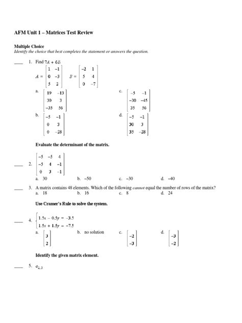 Uk Matrix Test Answers