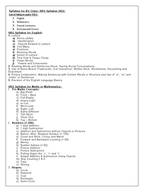 Ukg Syllabus Pdf