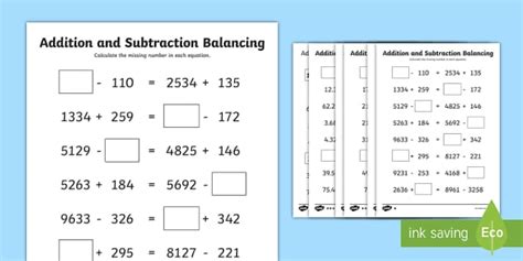 Uks2 Addition And Subtraction Balancing Equations Twinkl Number Balance Worksheet - Number Balance Worksheet