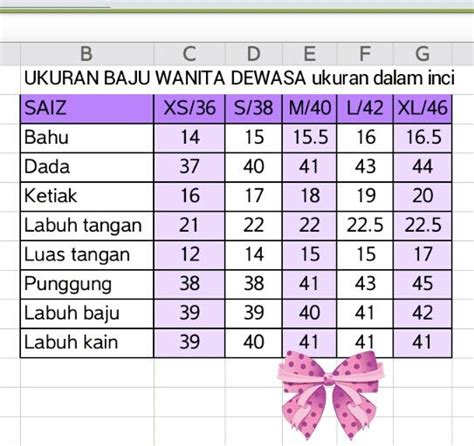 Ukuran Baju Wanita Dewasa Sewing Measurements Tailoring Techniques Size Chart Baju - Size Chart Baju