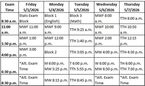 Ulm Final Exam Schedule