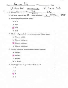 Ultimate Frisbee Test Answer Key By Phys Ed Ultimate Frisbee Worksheet Answer Key - Ultimate Frisbee Worksheet Answer Key