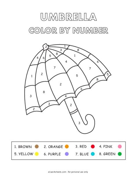 Umbrella Color By Numbers Worksheetsday Umbrella Color By Number - Umbrella Color By Number