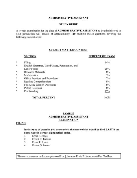 Un Administrative Assistant Written Test Sample