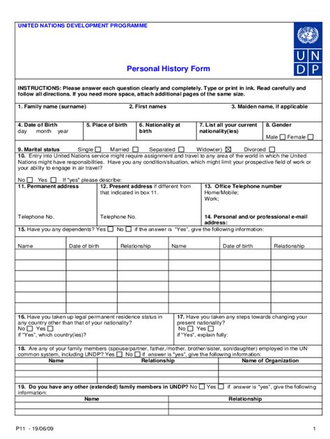 Download Un Personal History Form P 11 Mosesov 