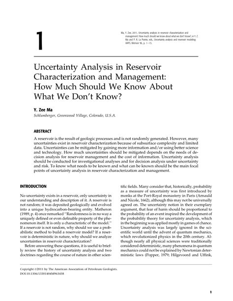 Uncertainty Analysis In Reservoir Characterization M96 Aapg Memoir