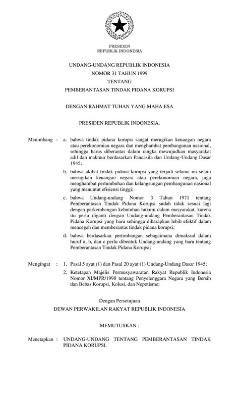 undang undang republik indonesia nomor 31 tahun 1999