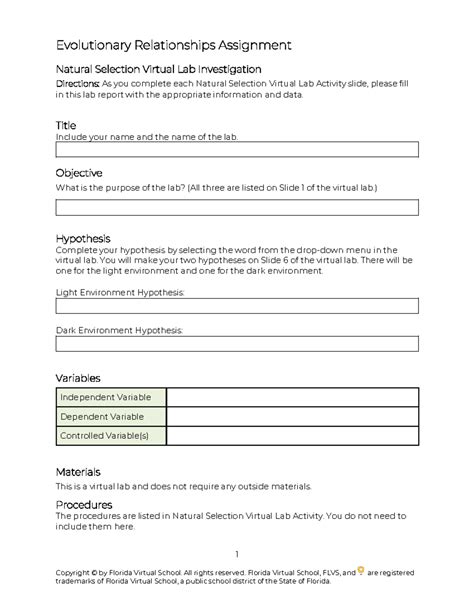 Understanding Evolutionary Relationships Lab Report Answers