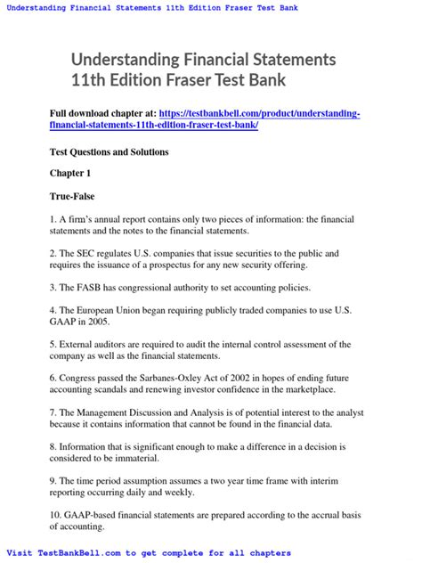 Read Online Understanding Financial Statements Fraser Test Bank Answers 