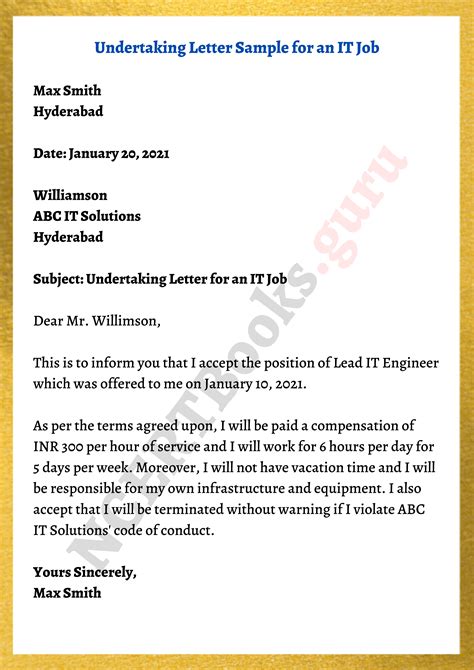 Undertaking Letter Format For Customize Product
