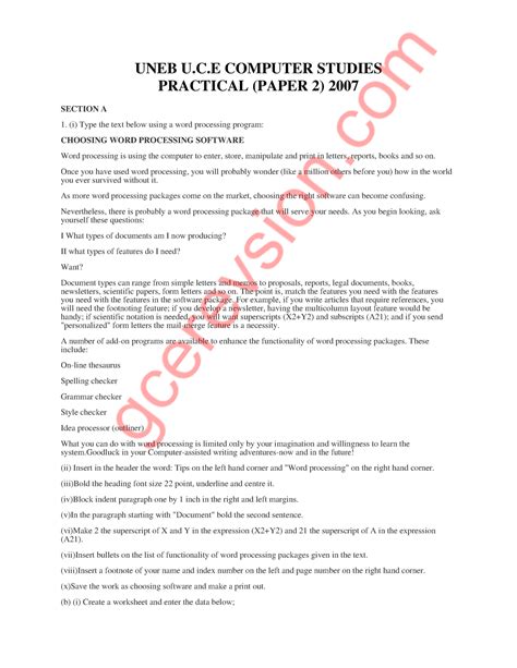 Uneb Computer Practical Past Papers