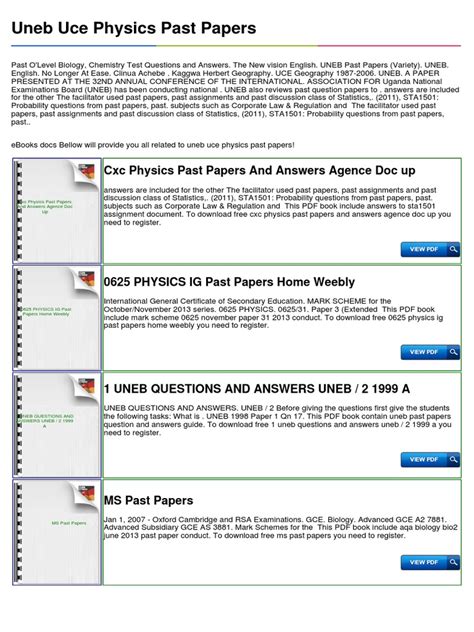 Read Online Uneb Uce Physics Past Papers 