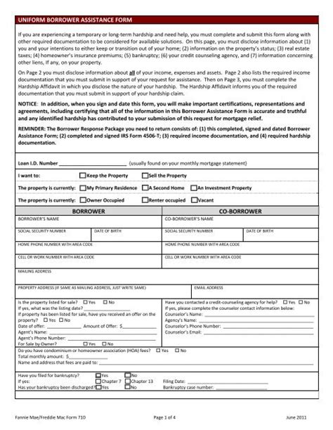 Read Uniform Borrower Assitance Form Form 710 Pdf 