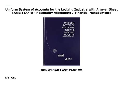 Download Uniform System Of Accounts For The Lodging Industry With Answer Sheet Ahlei 11Th Edition Ahlei Hospitality Accounting Financial Management 