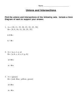 Union And Intersection Worksheets Kiddy Math Union And Intersection Of Sets Worksheet - Union And Intersection Of Sets Worksheet