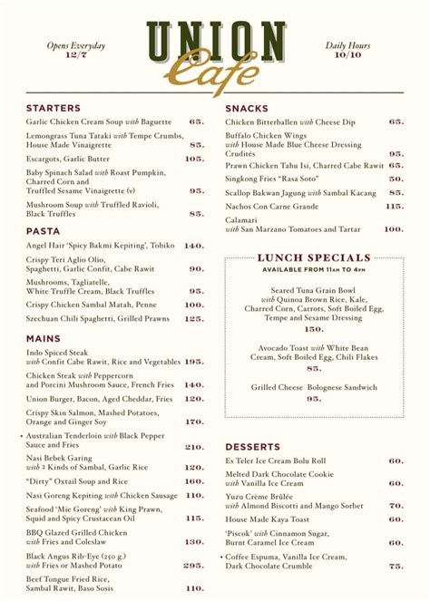 union menu