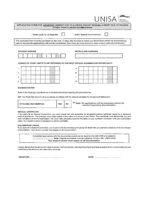 unisa special examination application