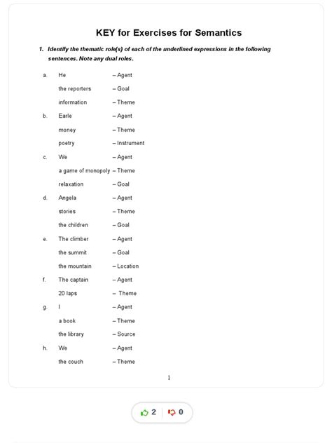 Unit 1 Semantic Relation Exercises Answers