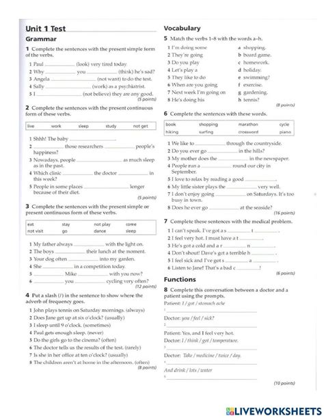 Unit 1 Unit Test Vocabulario Y Gramatica