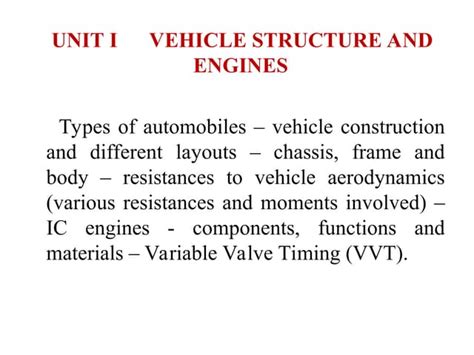 Unit 1 Vehicle Structure And Engines