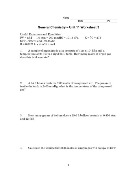 Unit 11 Worksheet 3 General Chemistry Studylib Net Chemistry Unit 11 Worksheet 3 - Chemistry Unit 11 Worksheet 3