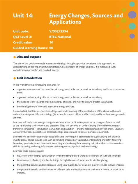 Unit 14 Energy Changes Sources And Applications