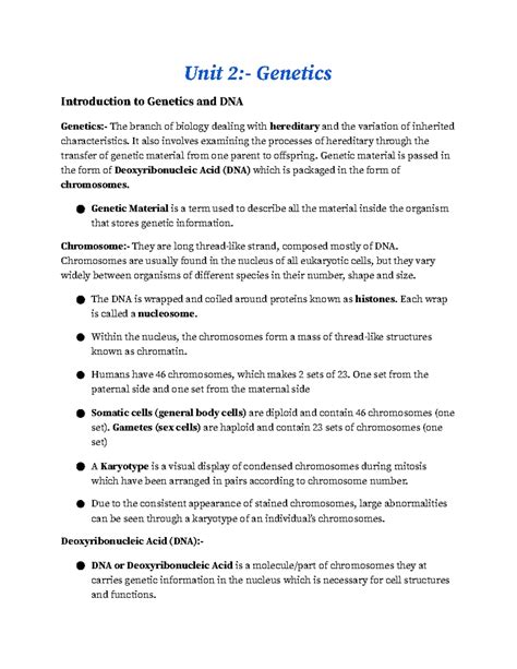 Unit 2 Genetics Test Review Answer Key