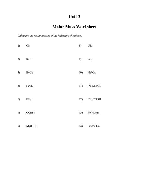 Unit 2 Molar Mass Worksheet Study Notes Chemistry Chemistry Unit 8 Worksheet 2 - Chemistry Unit 8 Worksheet 2