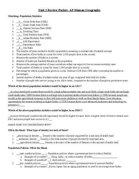 unit 2 review packet ap human geography