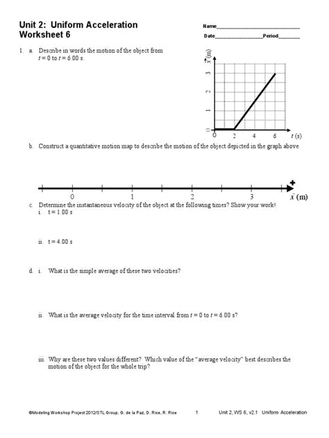 unit 2 uniform acceleration 1a answers