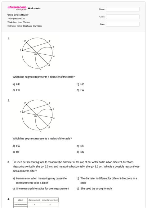 unit 3 circles and volume answer key