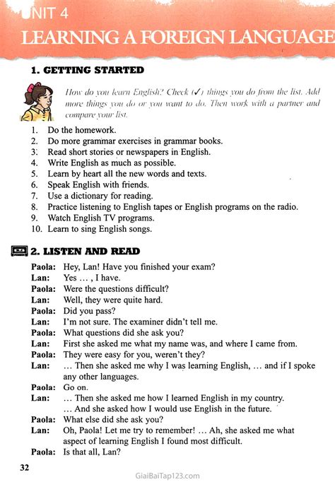 unit 4 learning a foreign language | Gii SGK ting anh 9 Unit 4