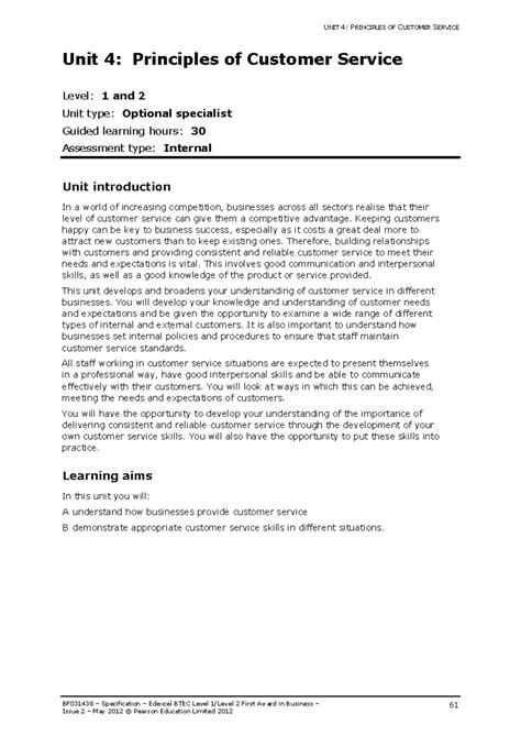 Unit 4 Principles Of Customer Service Wadebridge School