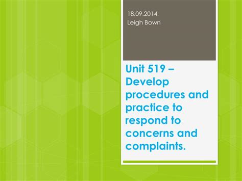 Unit 519 Develop Procedures And Practice To Respond To