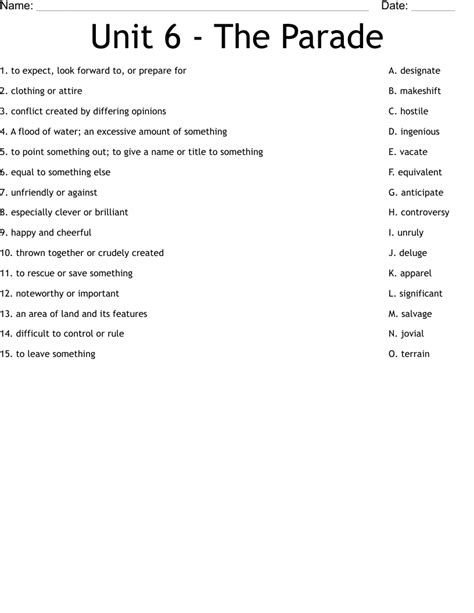 unit 6 the parade flocabulary answer key