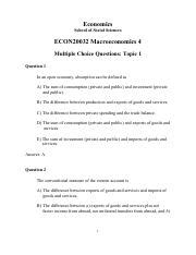 Unit 7 Macroeconomics Multiple Choice Sample Questions