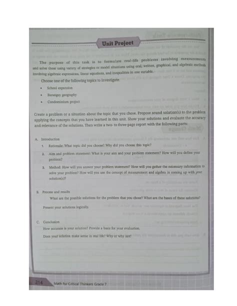 unit project grade 7 math statistics