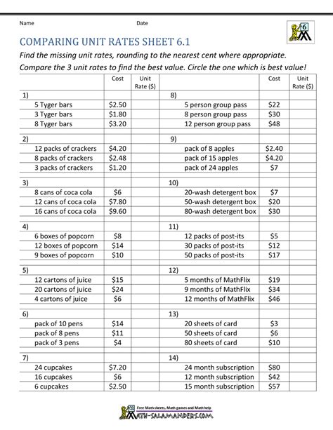 Unit Rates 6th Grade Worksheets   Find The Unit Rates 6th Grade Ratio Worksheets - Unit Rates 6th Grade Worksheets