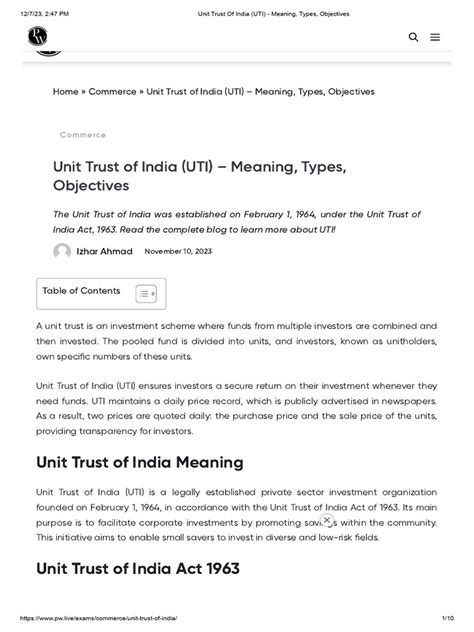 Unit Trust Of India Meaning