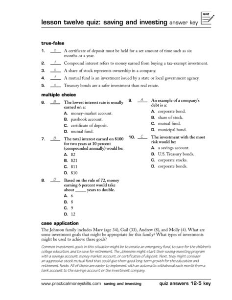 Download Unit 1 Saving And Investing Chapter Savings 2 Answer Sheet 