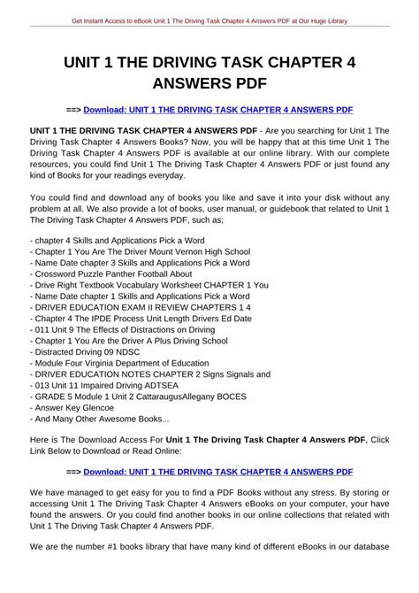Full Download Unit 1 The Driving Task Chapter 4 Answers Pdf 