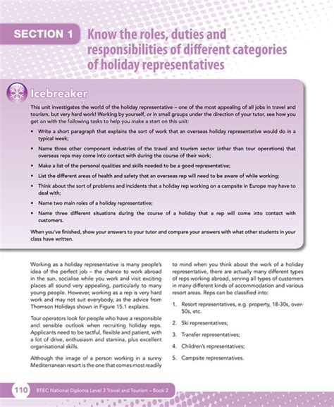 Read Unit 15 Working As A Holiday Representative Edexcel 