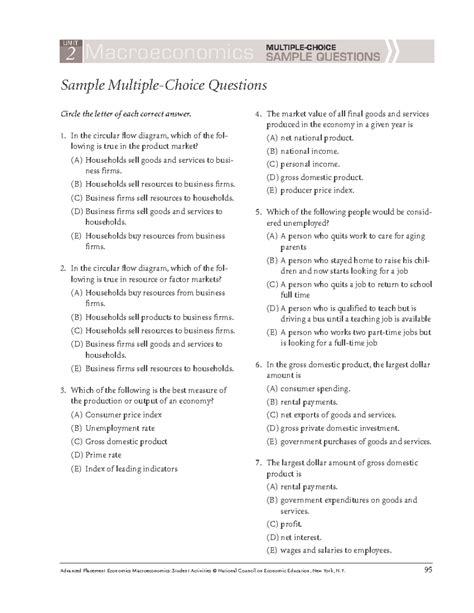 Read Online Unit 2 Macroeconomics Multiple Choice Sample Questions Answers 