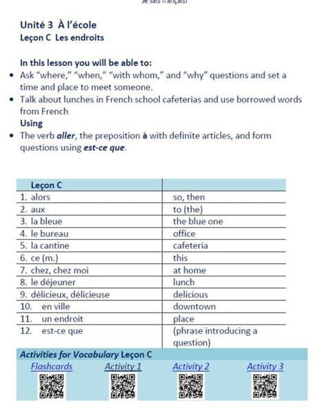 unite 3 lecon c workbook answer key