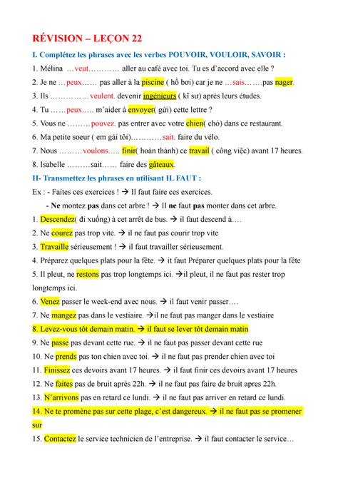 unite 7 lecon 22 writing activities answers