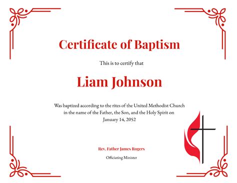 united methodist baptism certificate template
