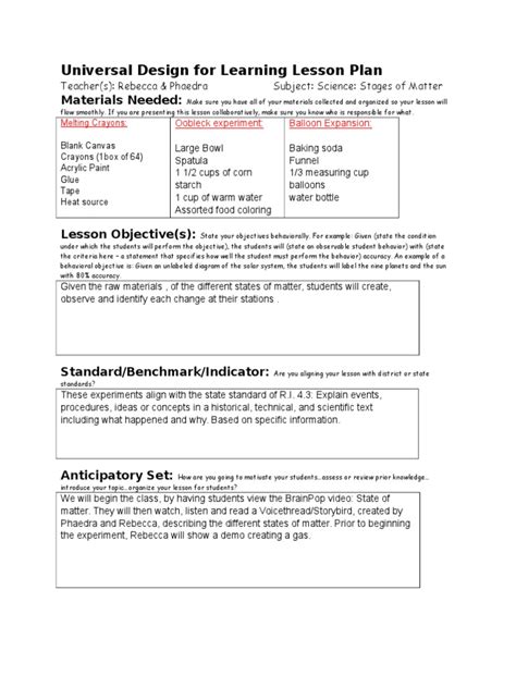 universal design lesson plan Udl Lesson Plans, Lesson Plan Examples