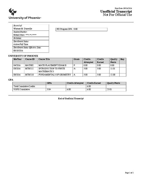 University Of Phoenix Transcript