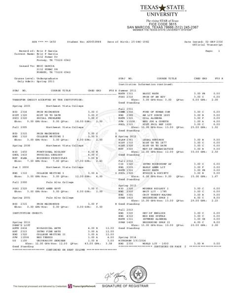 university of texas transcript