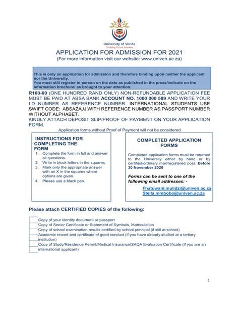 university of venda application form 2015
